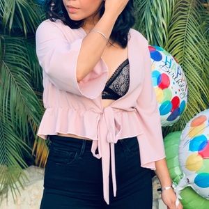 Pink Mid Sleeve Tie Knot Blouse - small